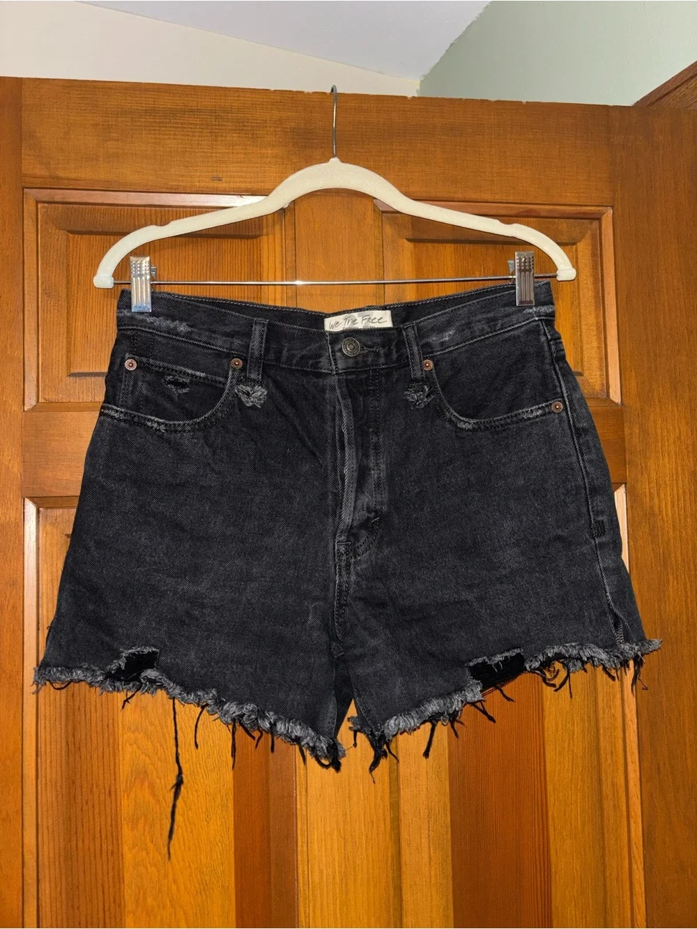 Free People Black Washed Distressed Denim Cutoff Shorts